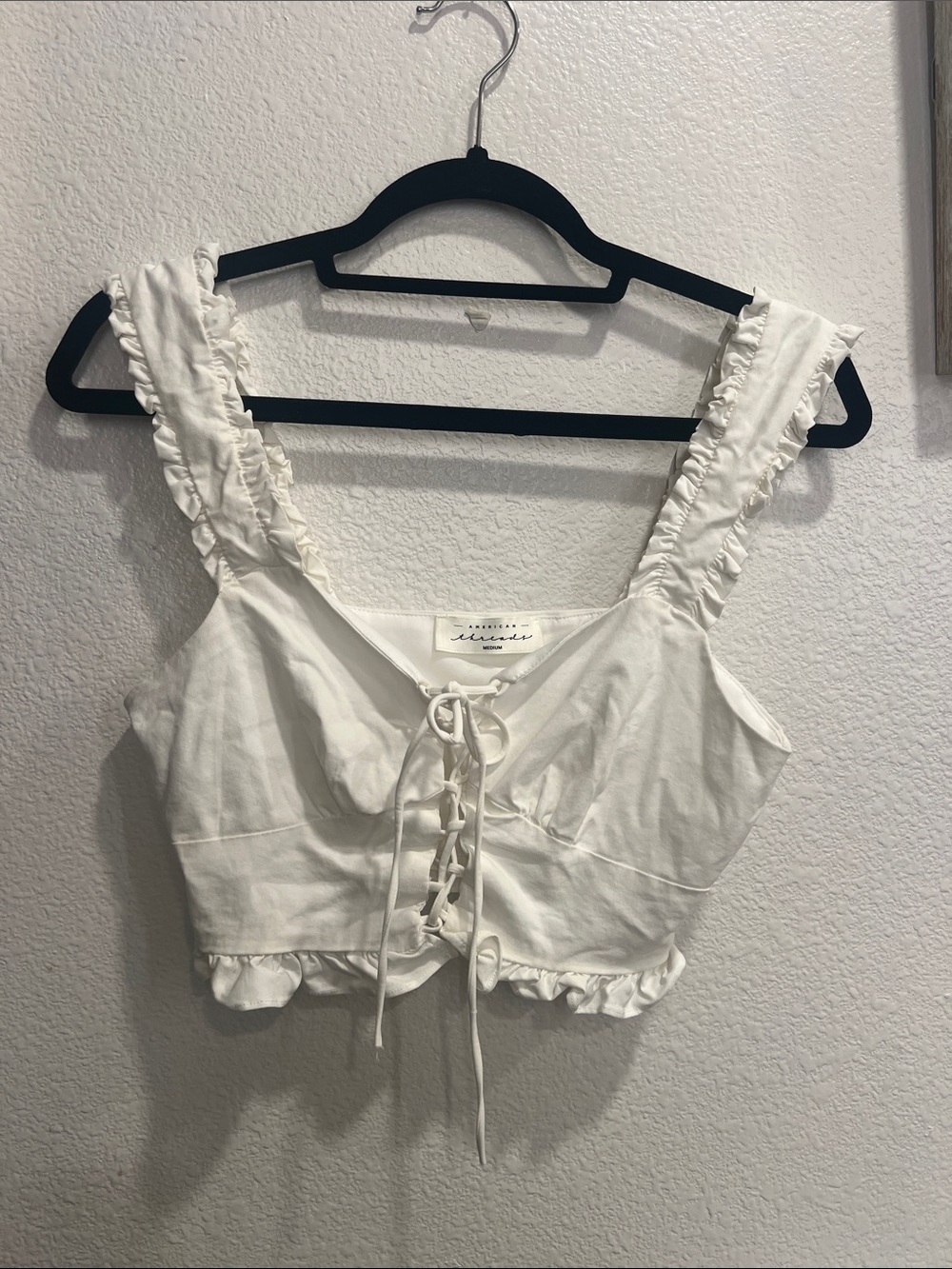 White Ruffle Tie-Front Crop Top